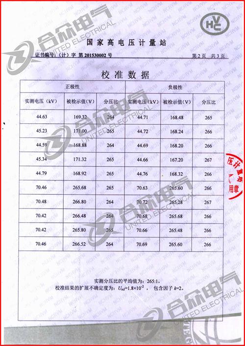 沖擊電壓發(fā)生器標(biāo)準(zhǔn)證書(shū)